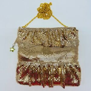 VTG Gold Metal Mesh Fringed Evening Bag With Star Charm Removable Chain Strap